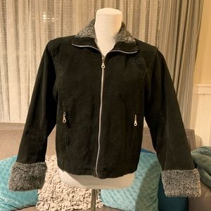 REAL Suede jacket, faux shearling collar and cuffs